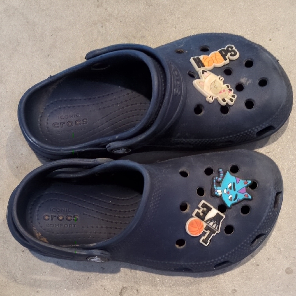 CROCS Kids Navy Sandals with Fun Stickers